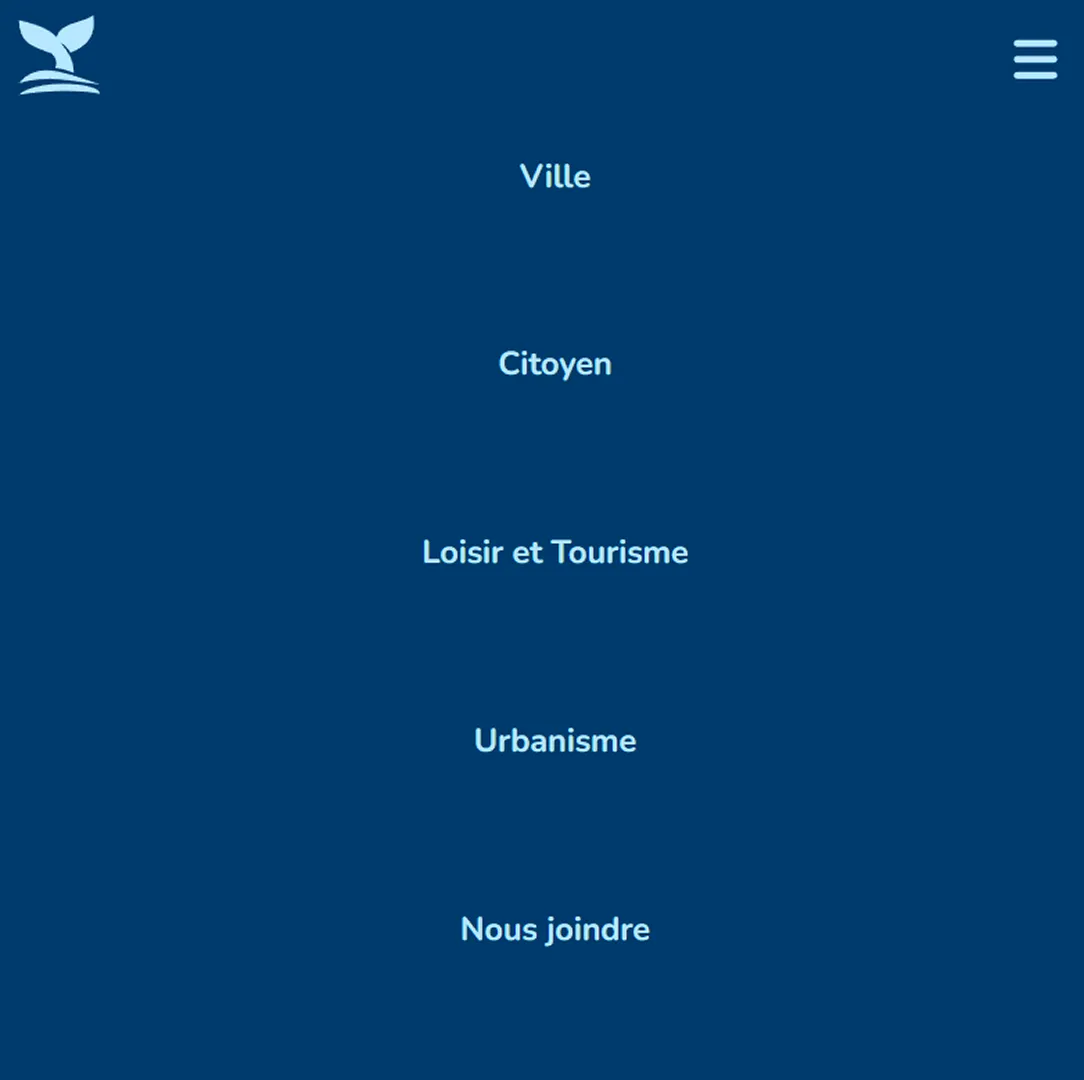 Showcase du menu mobile sur le site Baie Ste-Catherine