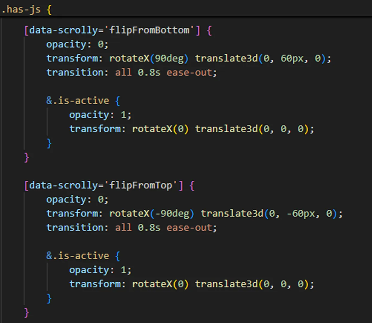Showcase des animations créées avec des styles css pour l'animation d'entrée des éléments