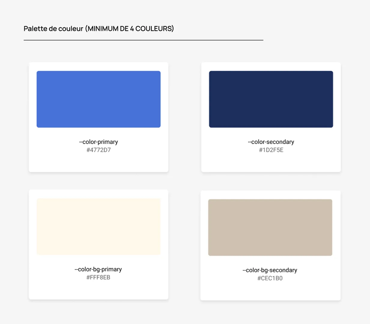 Showcase des couleurs utilisées pour le projet sur Figma