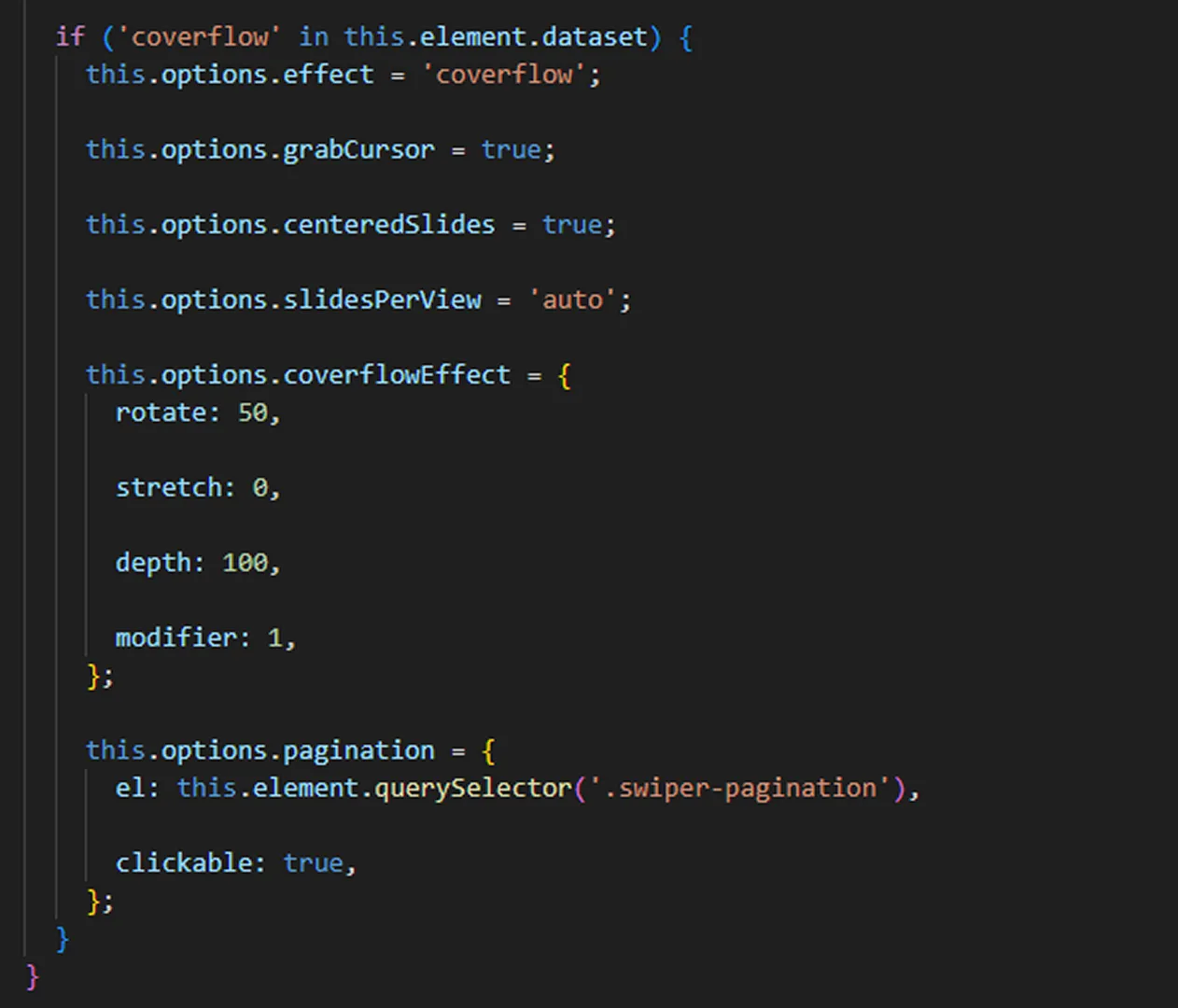 Showcase du code JavaScript coverflow pour rendre les images du swiper en 3D